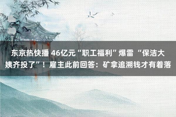 东京热快播 46亿元“职工福利”爆雷 “保洁大姨齐投了”！雇主此前回答：矿拿追溯钱才有着落